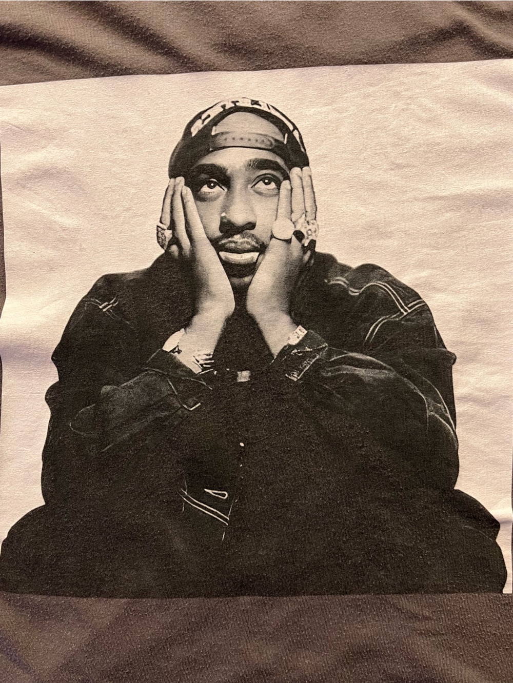 Tupac Shakur Black and White Graphic Tee with Portrait Print